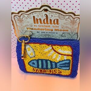 Blue and Yellow Beaded Sardines Coin Purse